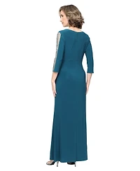Sl Fashions Petite Illusion-Beaded Surplice Gown