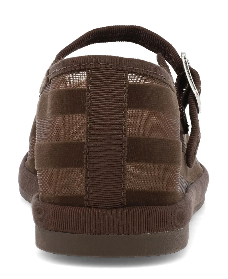 Mia Women's Morocco Striped Mesh Mary Jane Buckle-Strap Ballet Flats