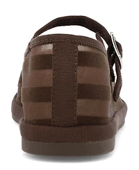 Mia Women's Morocco Striped Mesh Mary Jane Buckle-Strap Ballet Flats