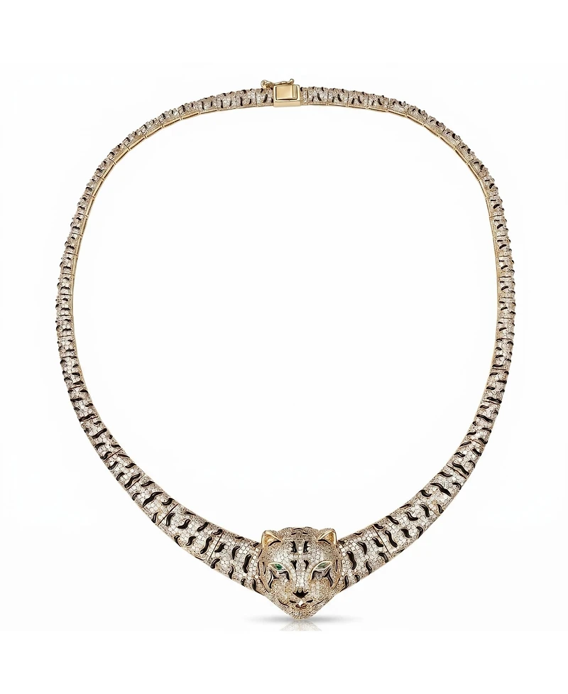 Glamorous 14K Gold Plated Necklace with Cubic Zirconia Leopard Design