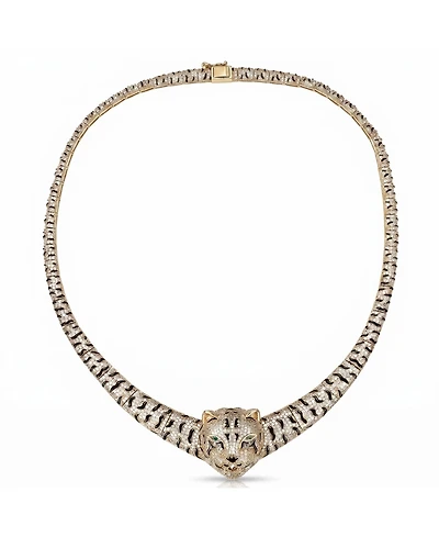 Glamorous 14K Gold Plated Necklace with Cubic Zirconia Leopard Design