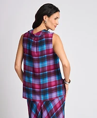 Vince Camuto Women's Plaid Cowl Neck Sleeveless Blouse