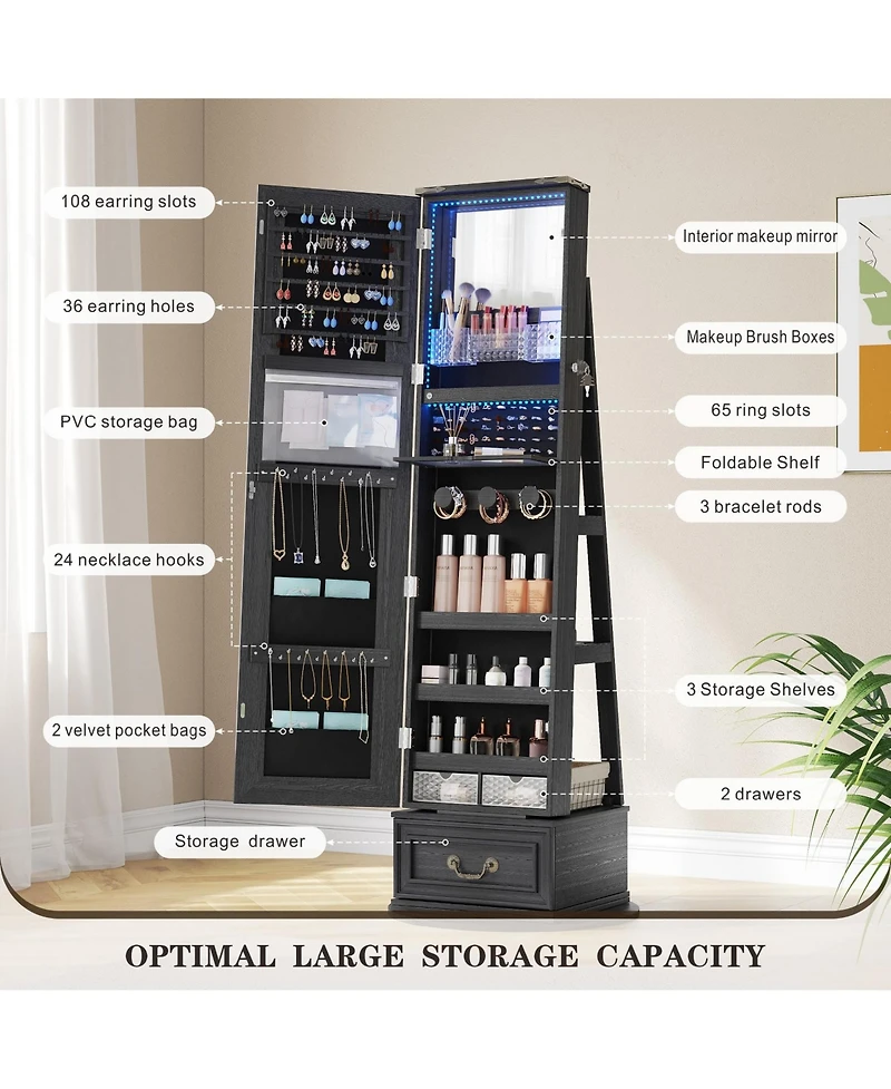 Vlsrka 360° Rotating Jewelry Armoire with Full-Length Mirror