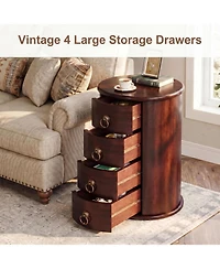 Tribesigns Round End Table with 4 Drawers