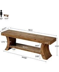 Tribesigns 55-Inch Solid Wood Dining Bench with Storage Shelf, Farmhouse Kitchen Bench Seating for Dining Room, Living Room Entryway, Easy Assembly