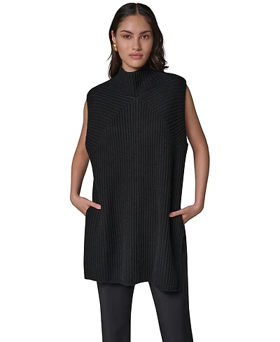 Donna Karan New York Women's Mock-Neck Sleeveless Ribbed Sweater Tunic