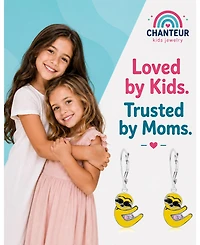 Chanteur Kids Sunglasses Smiley Face Hypoallergenic Earrings for Girls with Sterling Silver Leverbacks