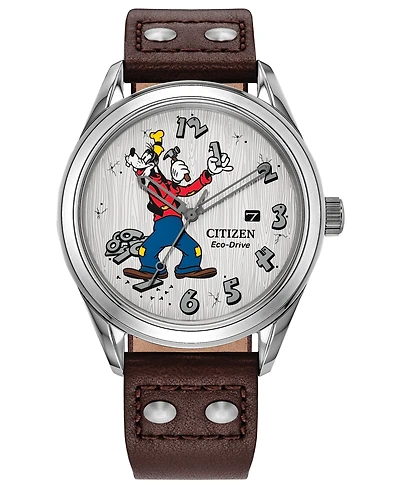 Citizen Men's Mickey's Friends Brown Leather Strap Watch 40.2mm