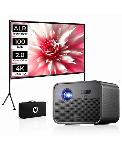 Ultimea Poseidon E100 Native 1080P 1800 Ansi Lumens Short-Throw Built-in Google Tv Smart Projector with 100-Inch E-alr Screen