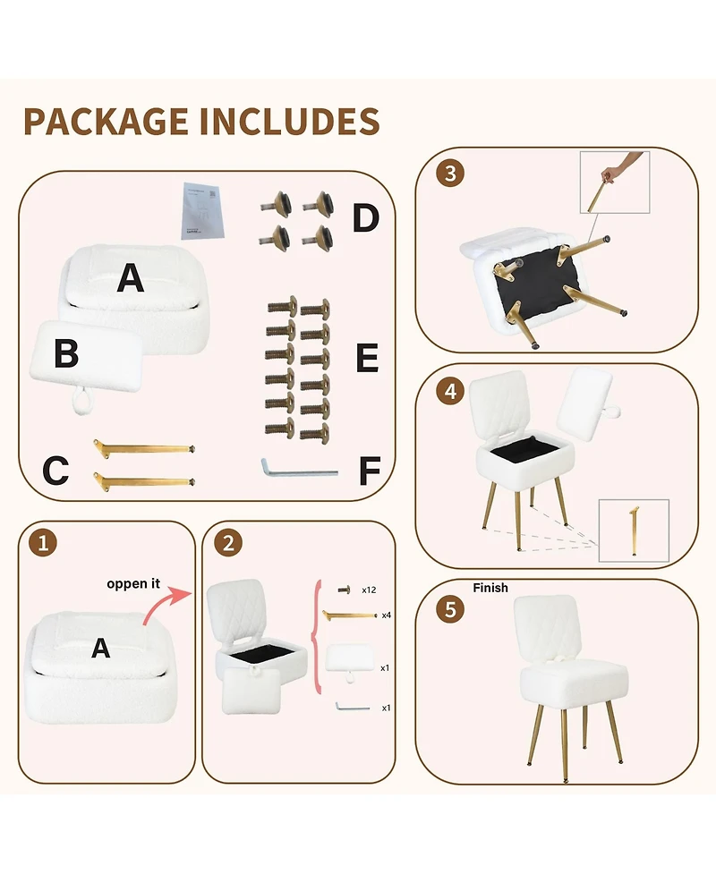 Small Vanity Accent Chair with Hidden Storage, Compact Backrest, Lift-Top Ottoman Seat, Upholstered Fleece, Tool free assembly