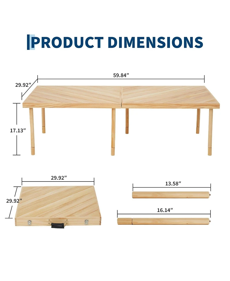 60" X 30" Outdoor Folding Picnic Table, Compact Folding Table, Lightweight, Adjustable Height, Sturdy Construction, Built in Handles, Convenient Carry