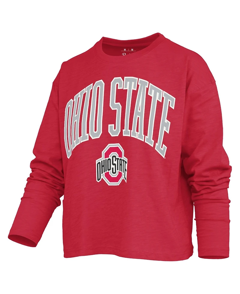 Pressbox Women's Ohio State Buckeyes Motley Crewneck Long-Sleeve T-Shirt