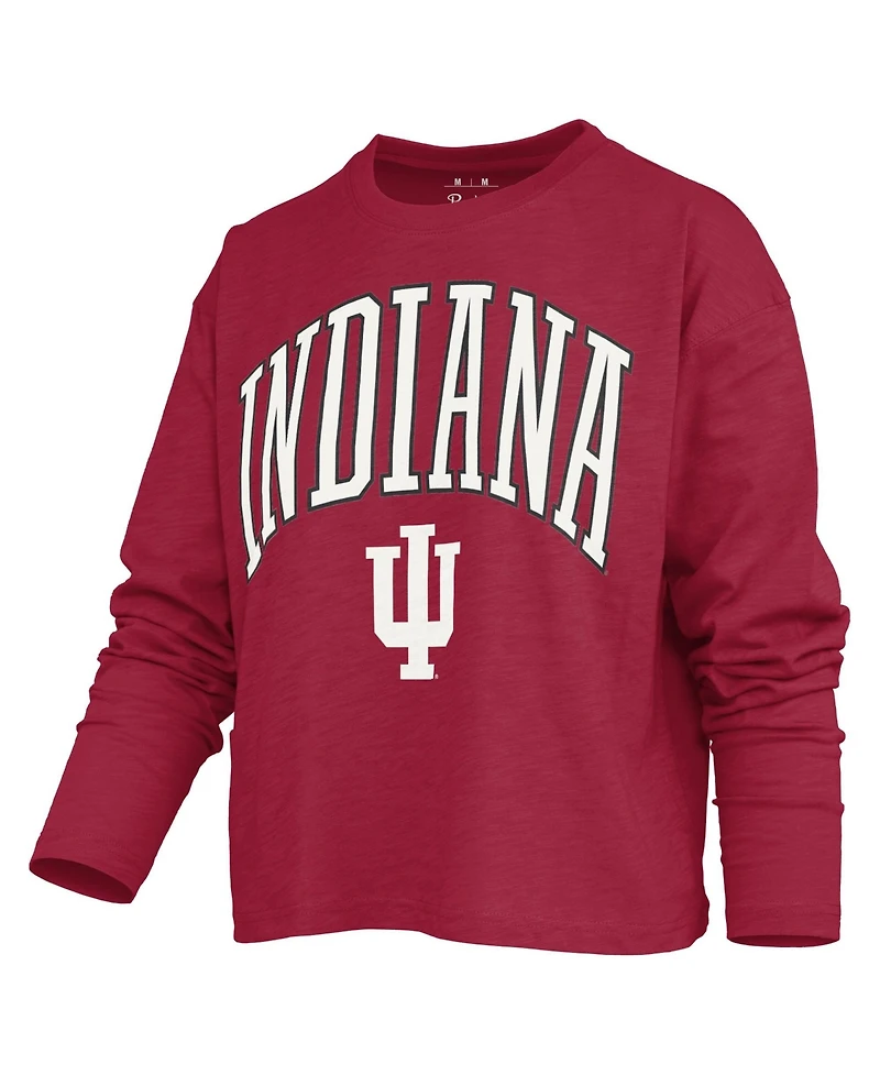 Pressbox Women's Motley Indiana Hoosiers Burnout Crewneck Long-Sleeve T-Shirt