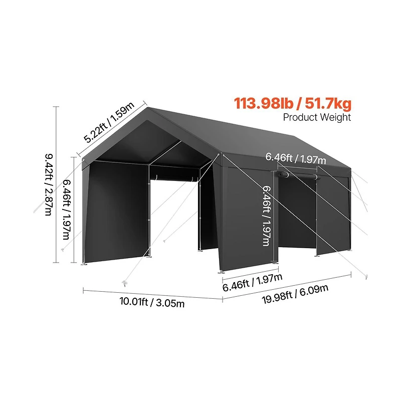 Sugift 10 x 20 Feet Carport Outdoor Car Canopy with Removable Sidewalls and Door Heavy Duty Shelter