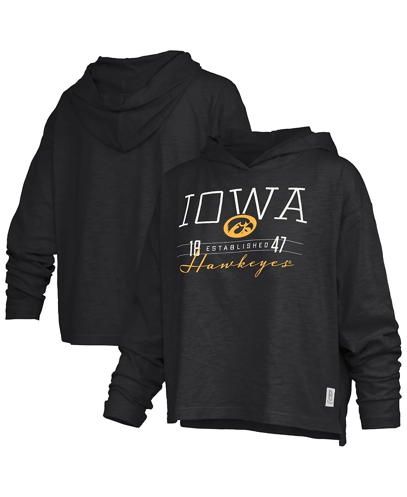 Pressbox Women's Iowa Hawkeyes Castillo Long-Sleeve Hooded Slub Fabric T-Shirt