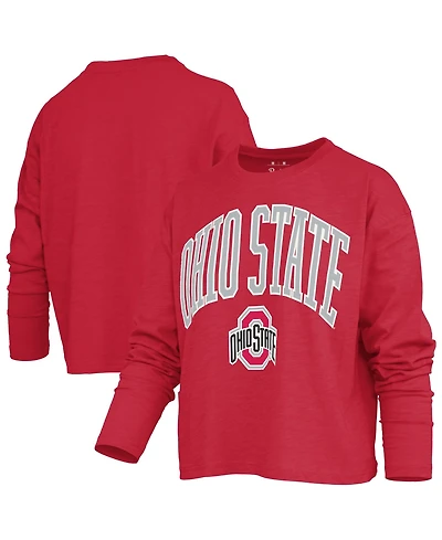 Pressbox Women's Ohio State Buckeyes Motley Crewneck Long-Sleeve T-Shirt