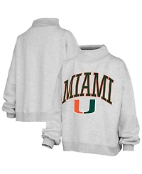 Pressbox Women's Miami Hurricanes Nelson Texture Lingo Mock Neck Oversized Fleece Sweatshirt