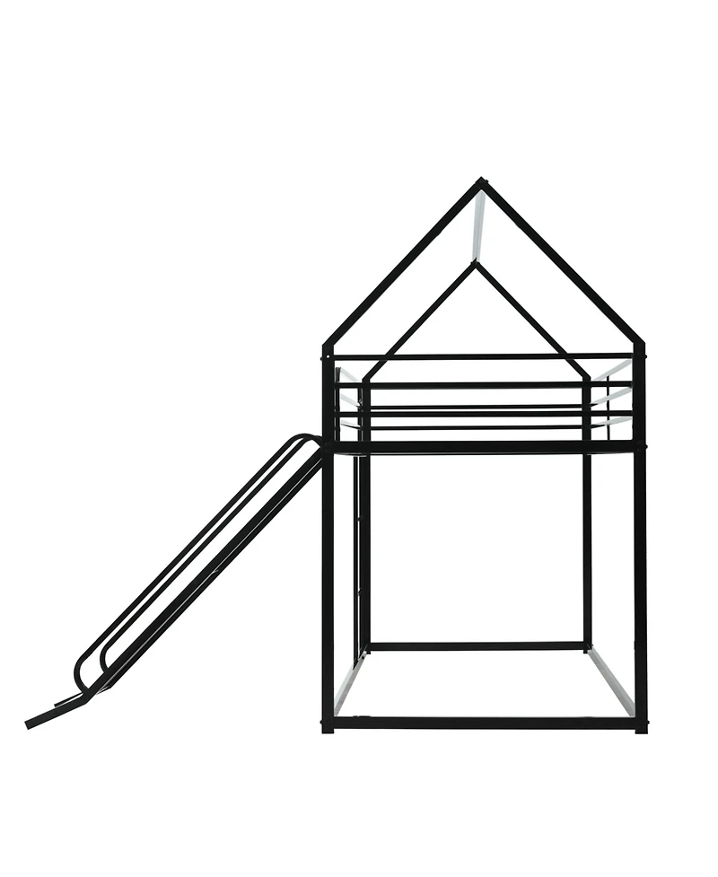 Slickblue Twin Over Kids House Bed with Bunk Design and Safety Guardrails