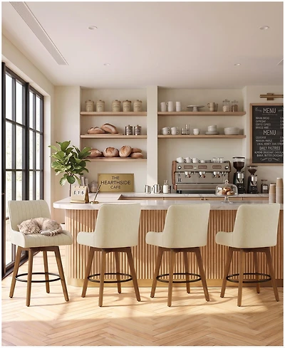 Bekrvio 26" Mid-Century Swivel Counter Height Bar Stools, Faux Leather Kitchen Stools with Spring Cushion
