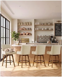 Bekrvio 26" Mid-Century Swivel Counter Height Bar Stools, Faux Leather Kitchen Stools with Spring Cushion