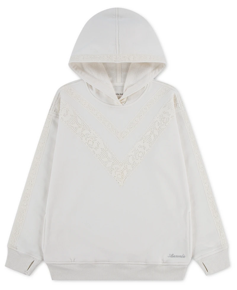 abercrombie kids Girls' 4-16 Essential Lace-Trimmed Long-Sleeve Hooded Hoodie