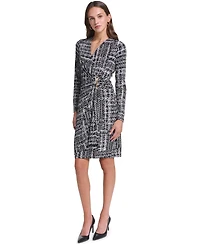 Calvin Klein Women's Long-Sleeve V-Neck Printed Sheath Dress