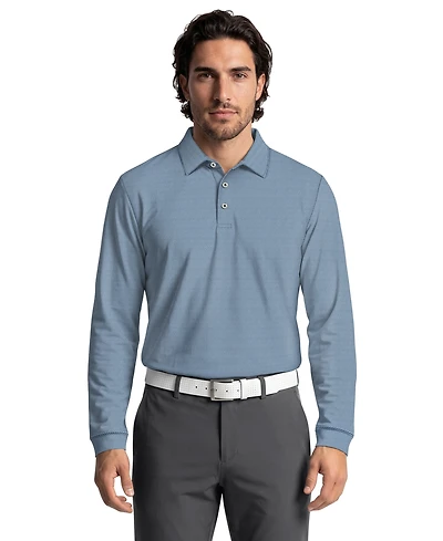 Pga Tour Men's Mini Diamond Jacquard Golf Long-Sleeve Polo Shirt