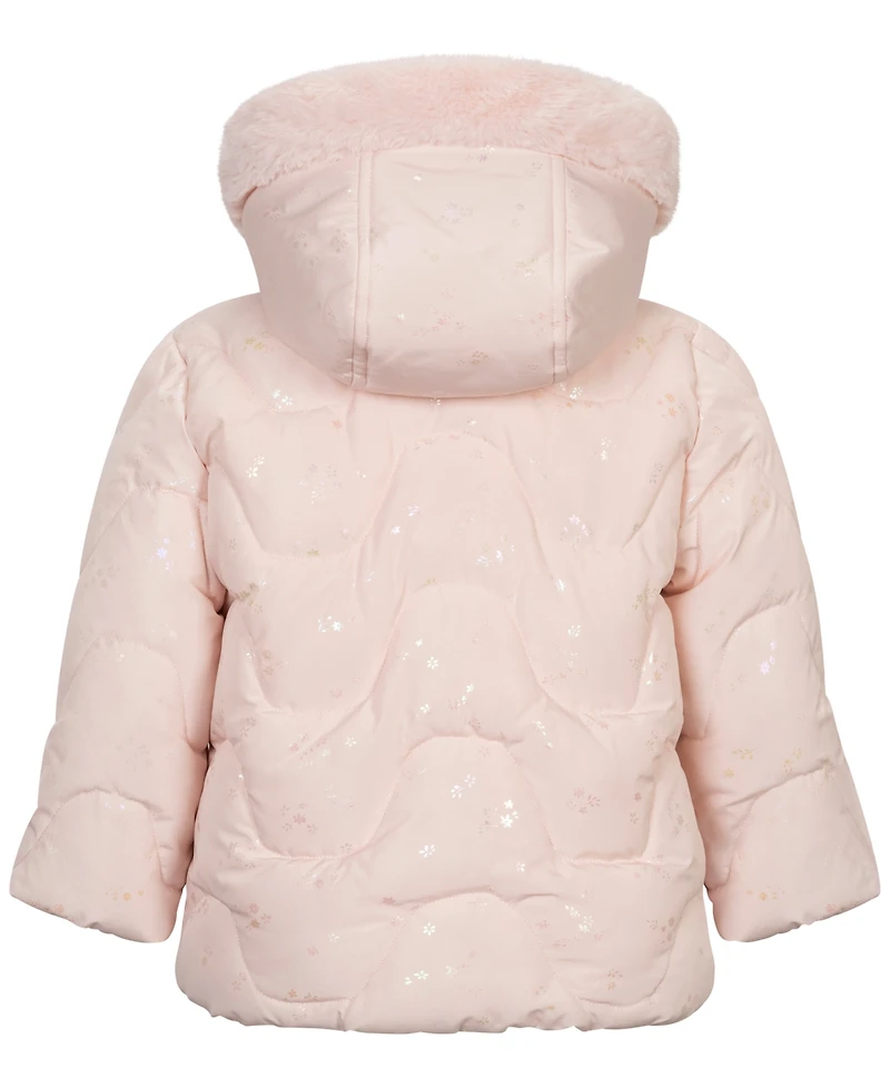 S Rothschild & Co Baby Girls' Foil-Print Quilted Puffer Jacket and Mittens, 2-Piece Set