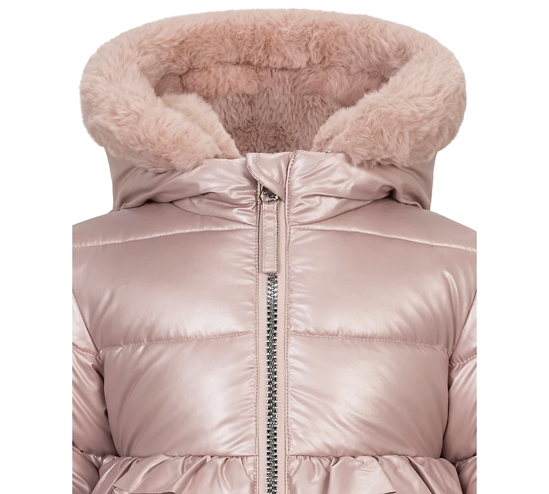 S Rothschild & Co Baby Girls' Metallic Fit Flare Hooded Coat