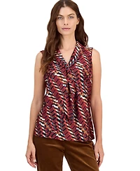 Tahari Plus Sailor Tie Sleeveless Geometric-Print Blouse