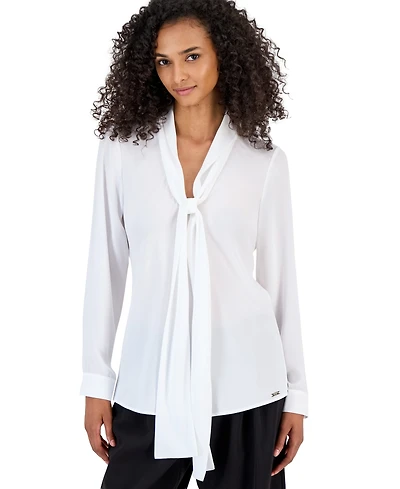 Tahari Asl Petite Tie-Front V-Neck Long-Sleeve Blouse