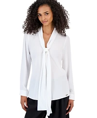 Tahari Asl Petite Tie-Front V-Neck Long-Sleeve Blouse