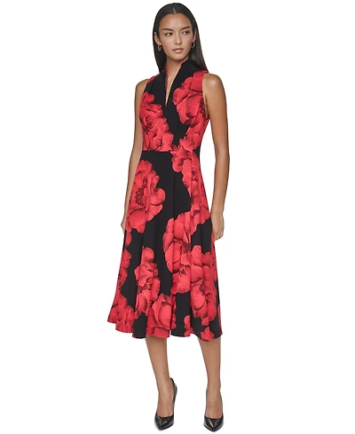 Calvin Klein Women's Halter V-Neck Floral-Print Midi Dress
