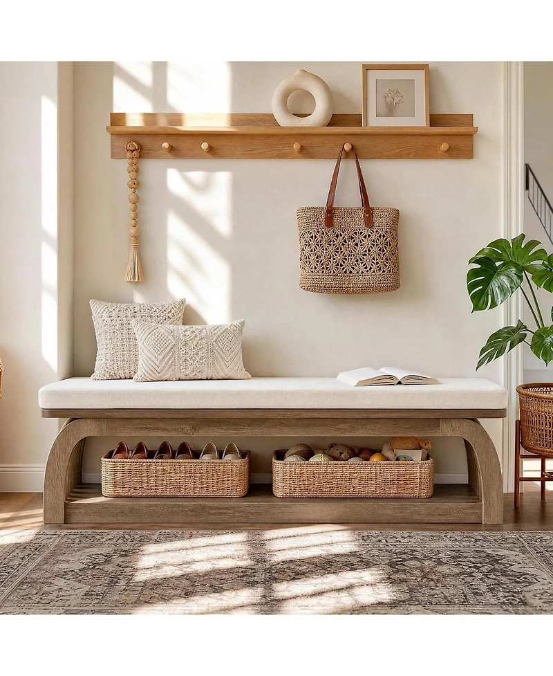 Tribesigns Solid Wood Dining Bench,Kitchen Bench with Rubberwood Legs