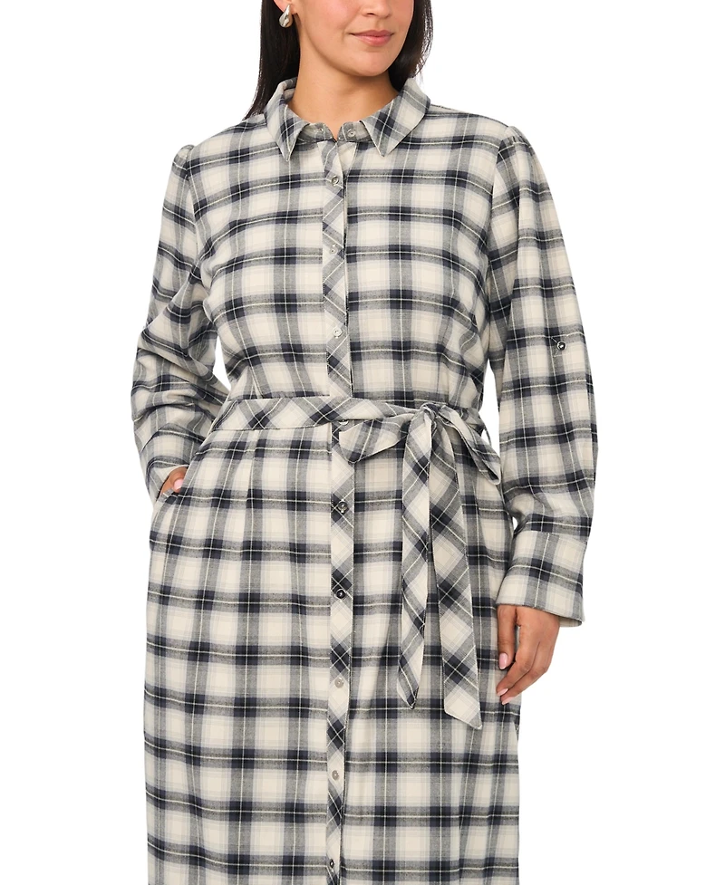 Vince Camuto Plus Plaid Midi Loose-Fit Shirt Dress