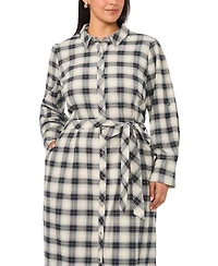 Vince Camuto Plus Plaid Midi Loose-Fit Shirt Dress