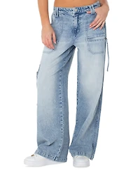 Celebrity Pink Juniors' Baggy Wide-Leg Light-Wash Cargo Jeans