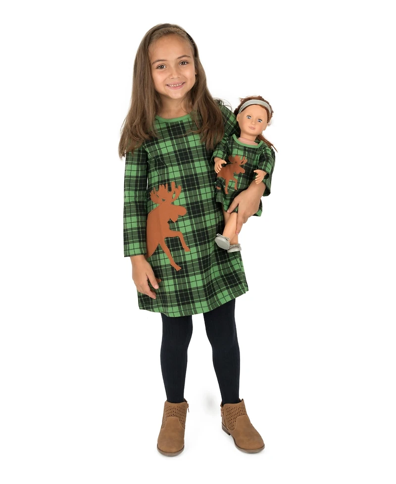 Leveret Toddler Girls' 2T-5T A-Line Long-Sleeve Matching Doll Cotton Dress, 2-Piece Set