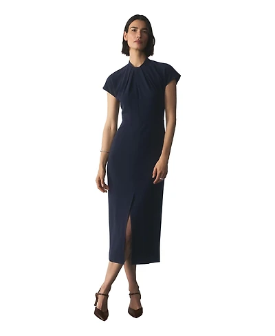 The Fold Women's Rossano High-Neck Short-Sleeve Midi Dress