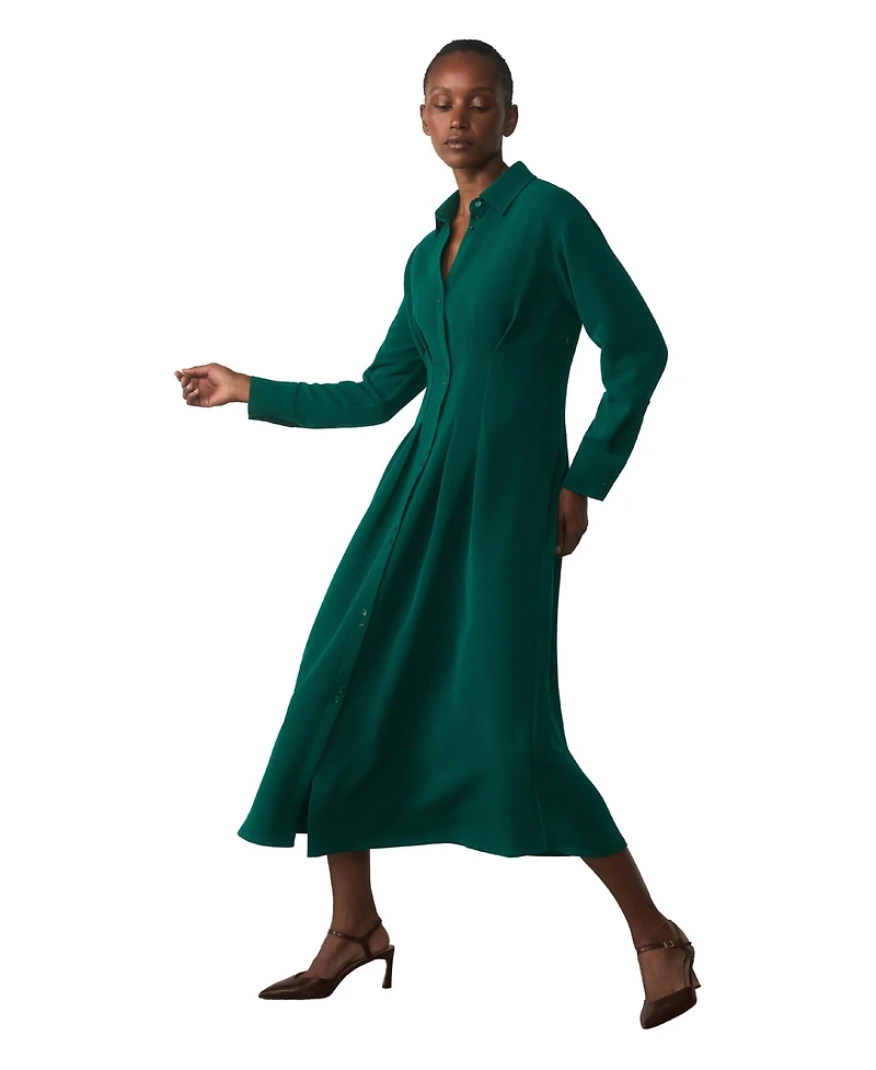 The Fold Women's Amara Long-Sleeve A-Line Midi Shirt Dress
