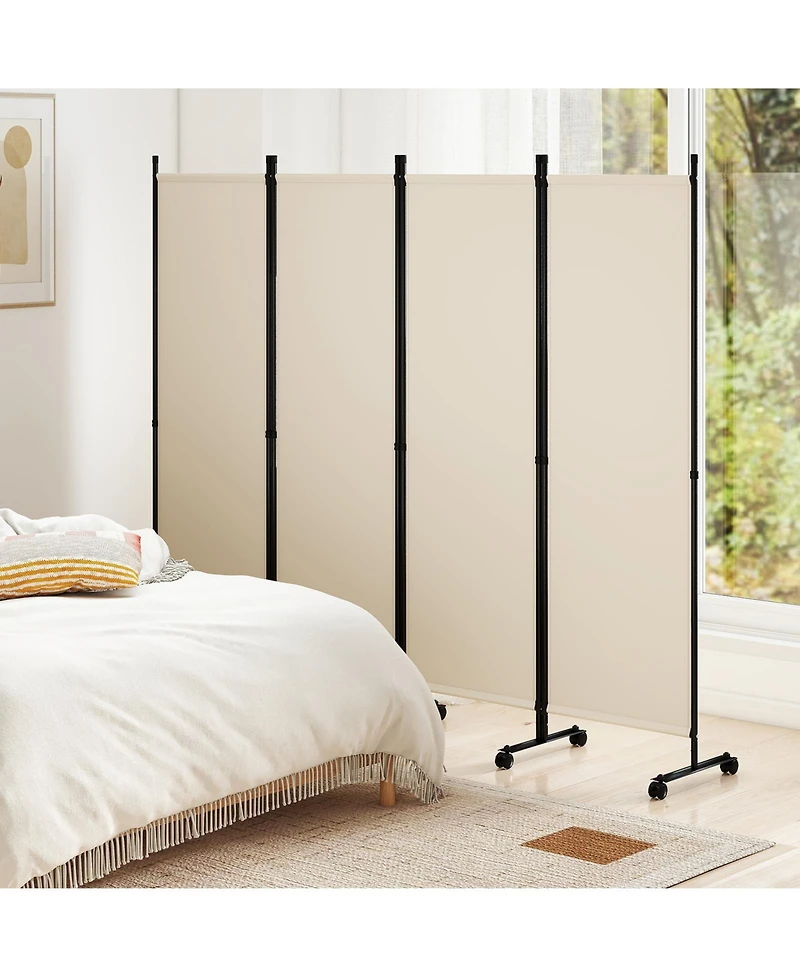 Gymax 4-Panel Room Divider 5.7 Feet Tall Folding Privacy Screen with Lockable Wheels