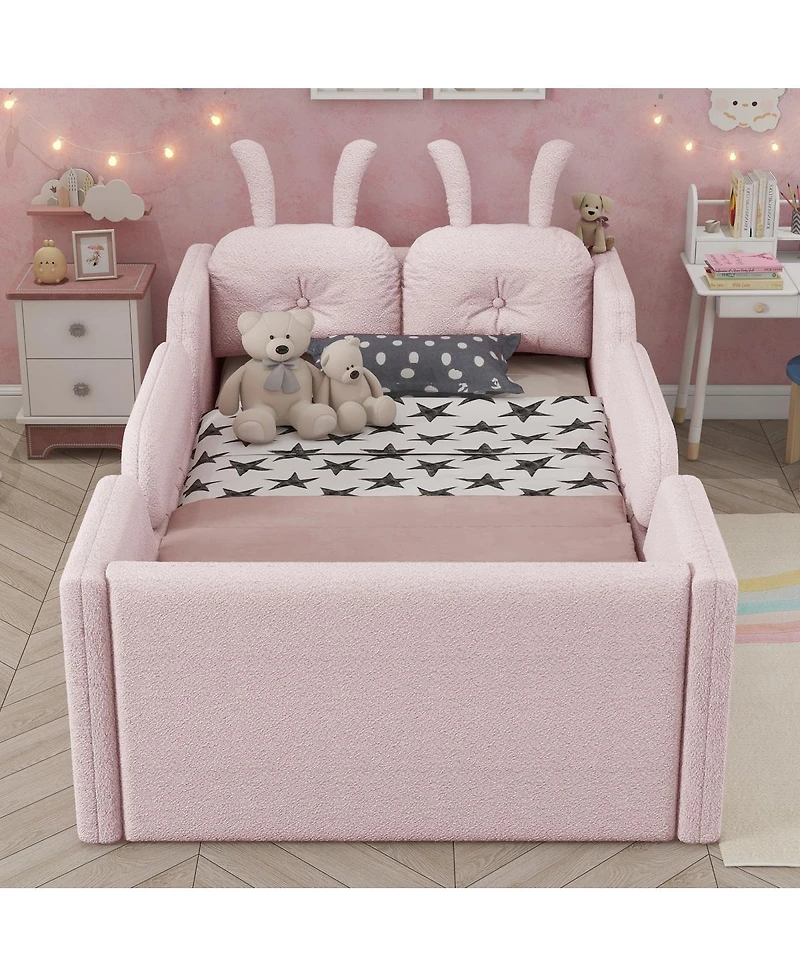 Streamdale Furniture Twin Upholstered Platform Bed with Rabbit Cushion and Side Rails