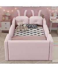 Streamdale Furniture Twin Upholstered Platform Bed with Rabbit Cushion and Side Rails