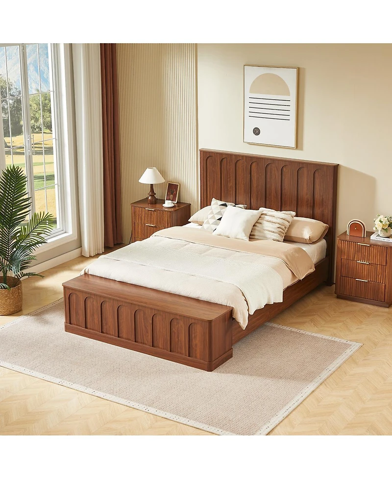 Streamdale Furniture Queen Wood Platform Bed with Footboard Bench and Storage