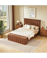 Streamdale Furniture Queen Wood Platform Bed with Footboard Bench and Storage