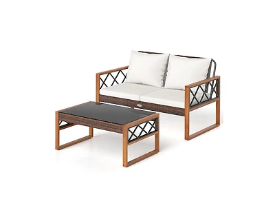Boyel Living 2 Pieces Patio Pe Wicker Furniture Set Outside Conversation Set for Porch