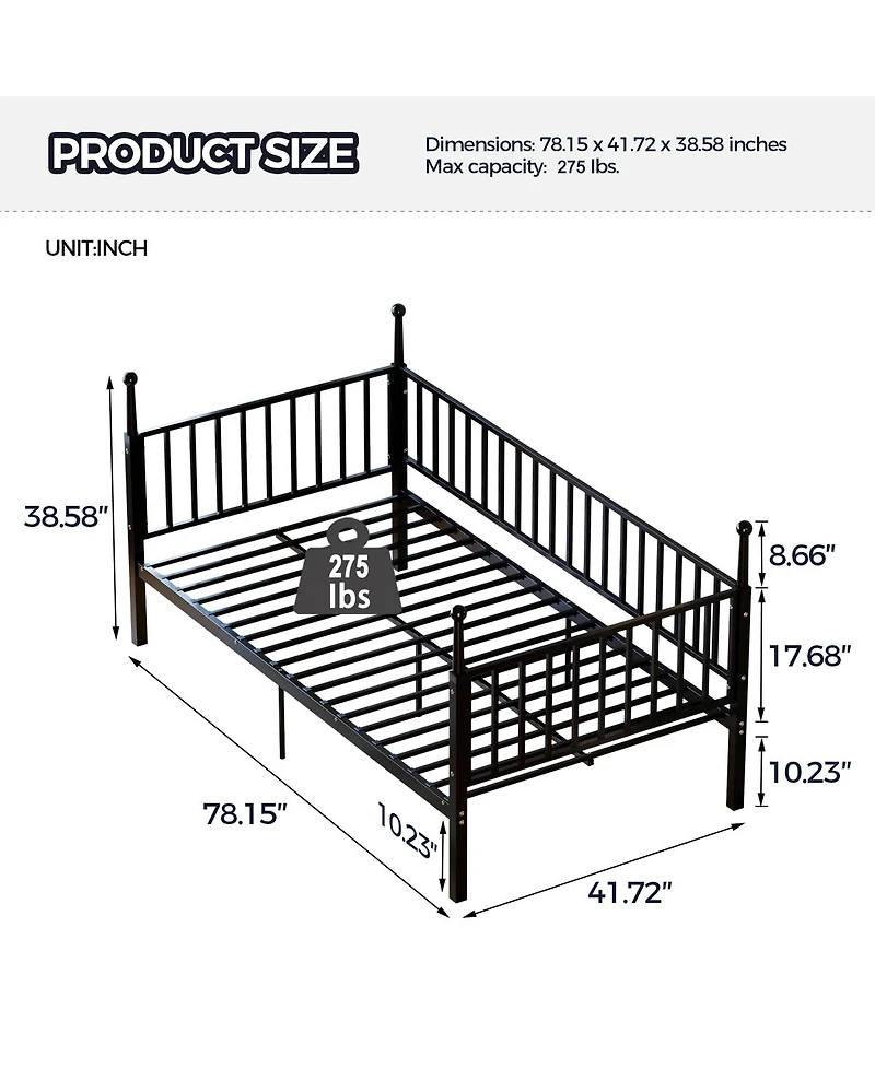 Streamdale Furniture Sturdy Metal Bed Frame with Posts