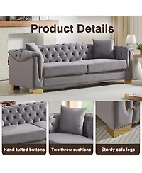 Streamdale Furniture Classic Modern 84" Velvet Chesterfield Sofa with Rolled Arms