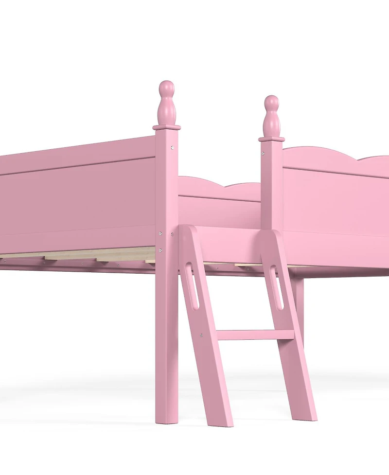 Streamdale Furniture Twin Wood Loft Bed with Full Guardrails, Ladder and Bookshelf