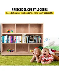 Slickblue Rolling Cubby Storage Cabinet with 8 Cubbies, 3-Shelf Organizer for Preschool and Classroom